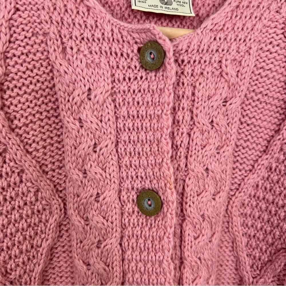 Connemara Knitwear Pink Irish Cable Knit Merino Wool Cardigan Sweater Size S - Picture 5 of 10